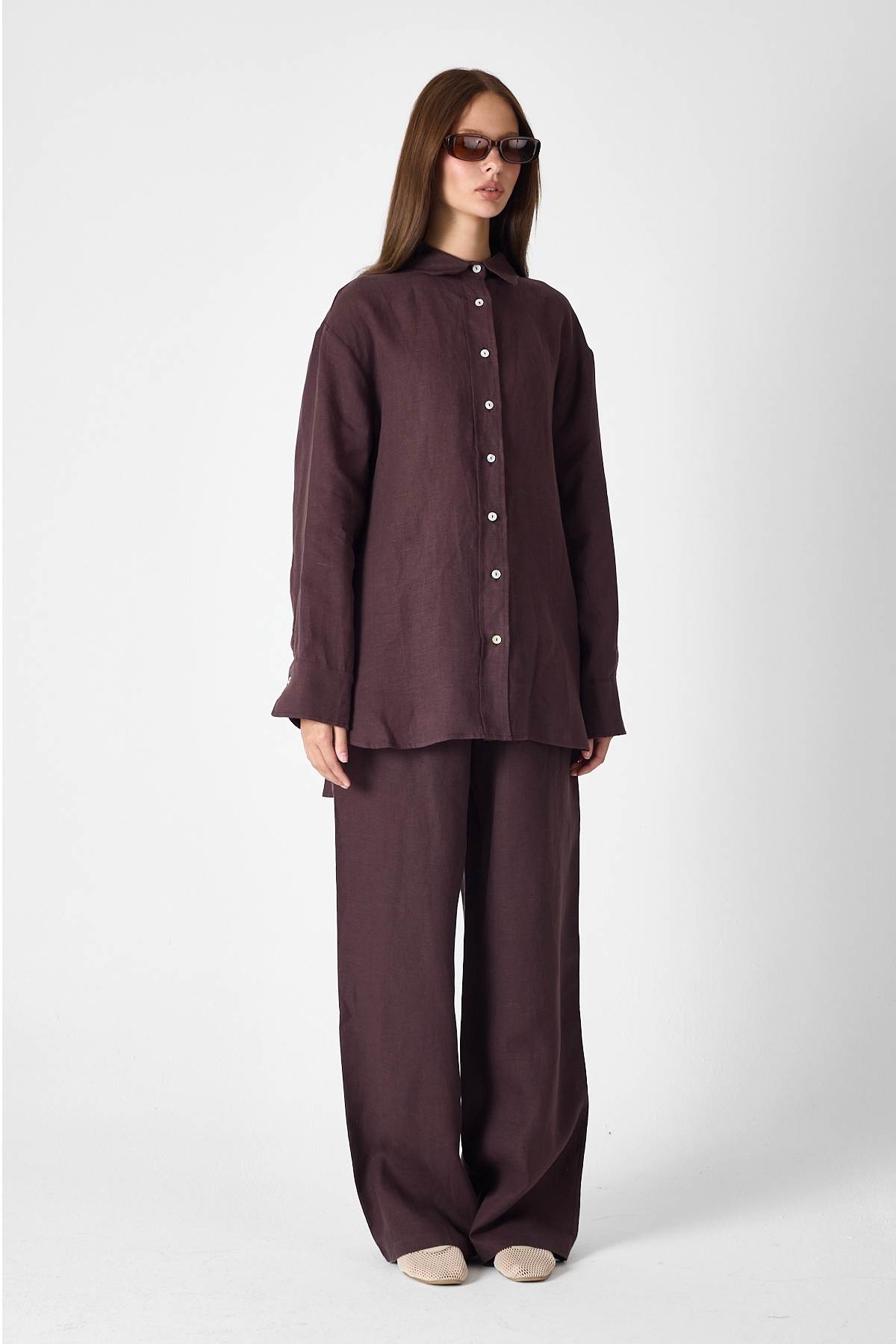 PURE LINEN 100% Linen Brown Pants