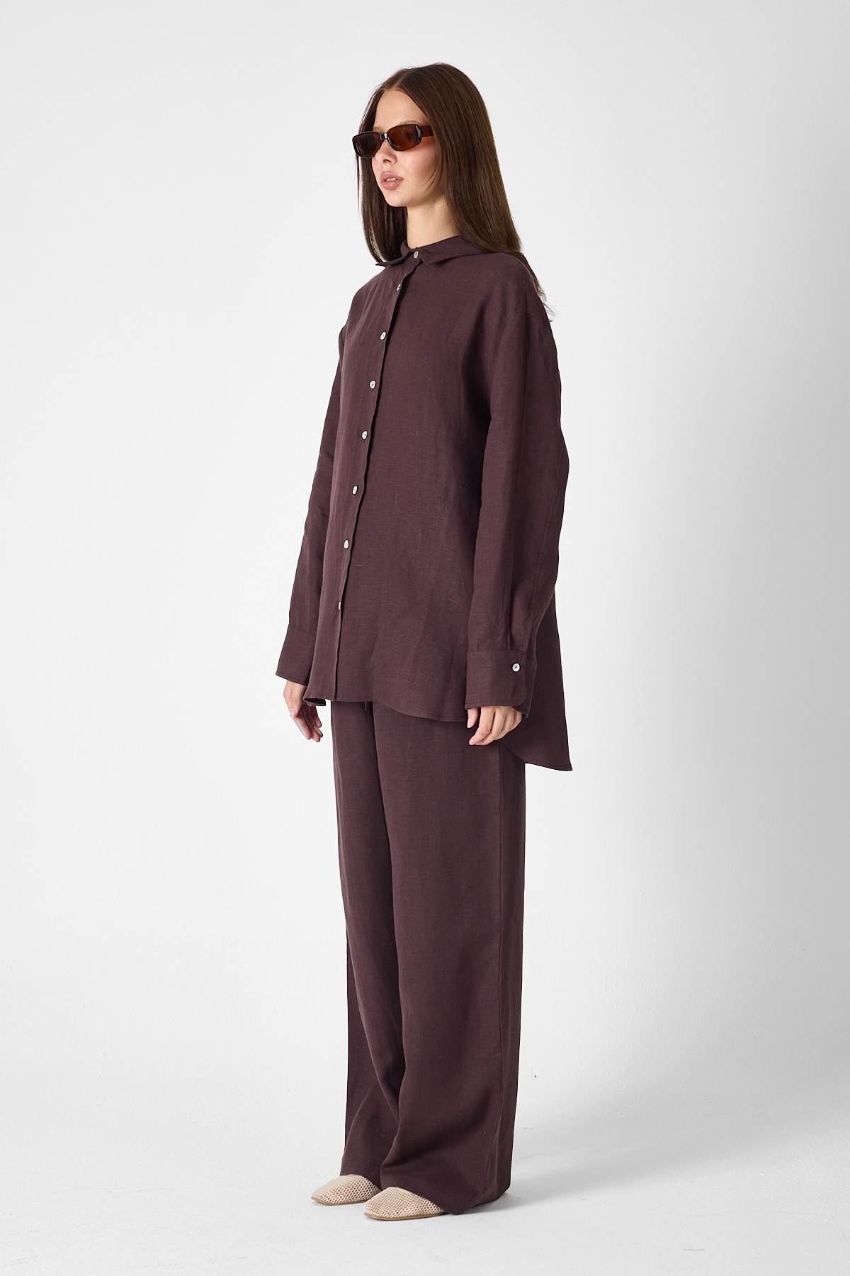 PURE LINEN 100% Linen Brown Pants