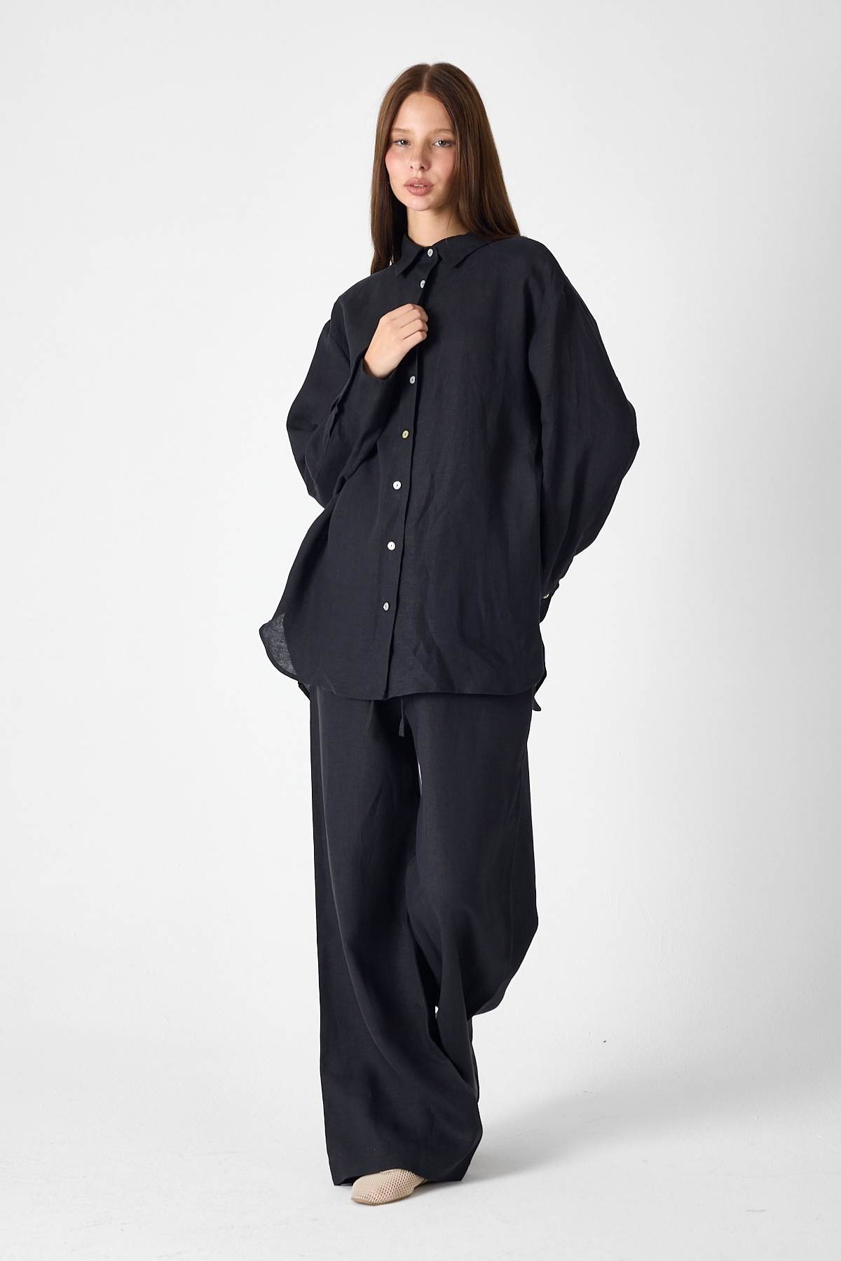 PURE LINEN 100% Linen Black Pants