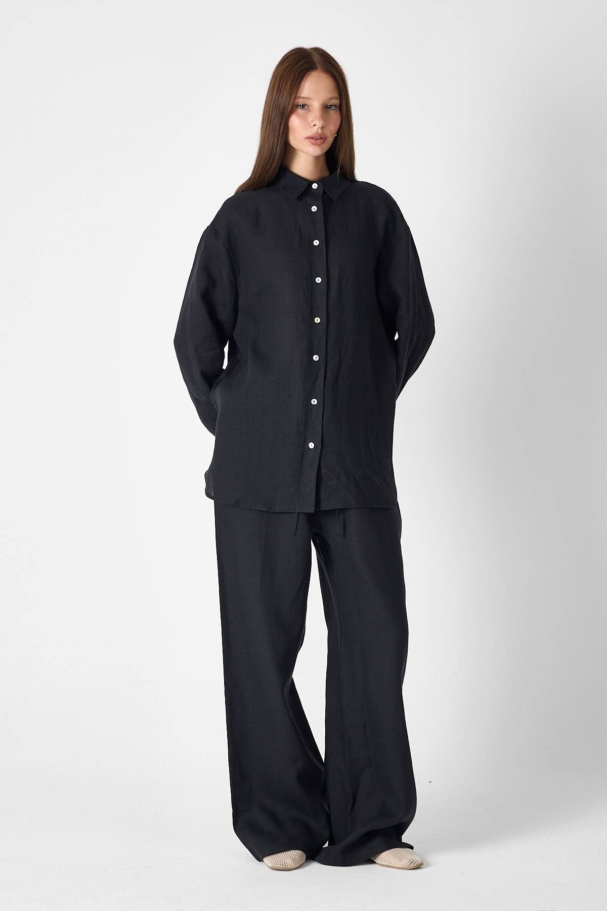 PURE LINEN 100% Linen Black Pants