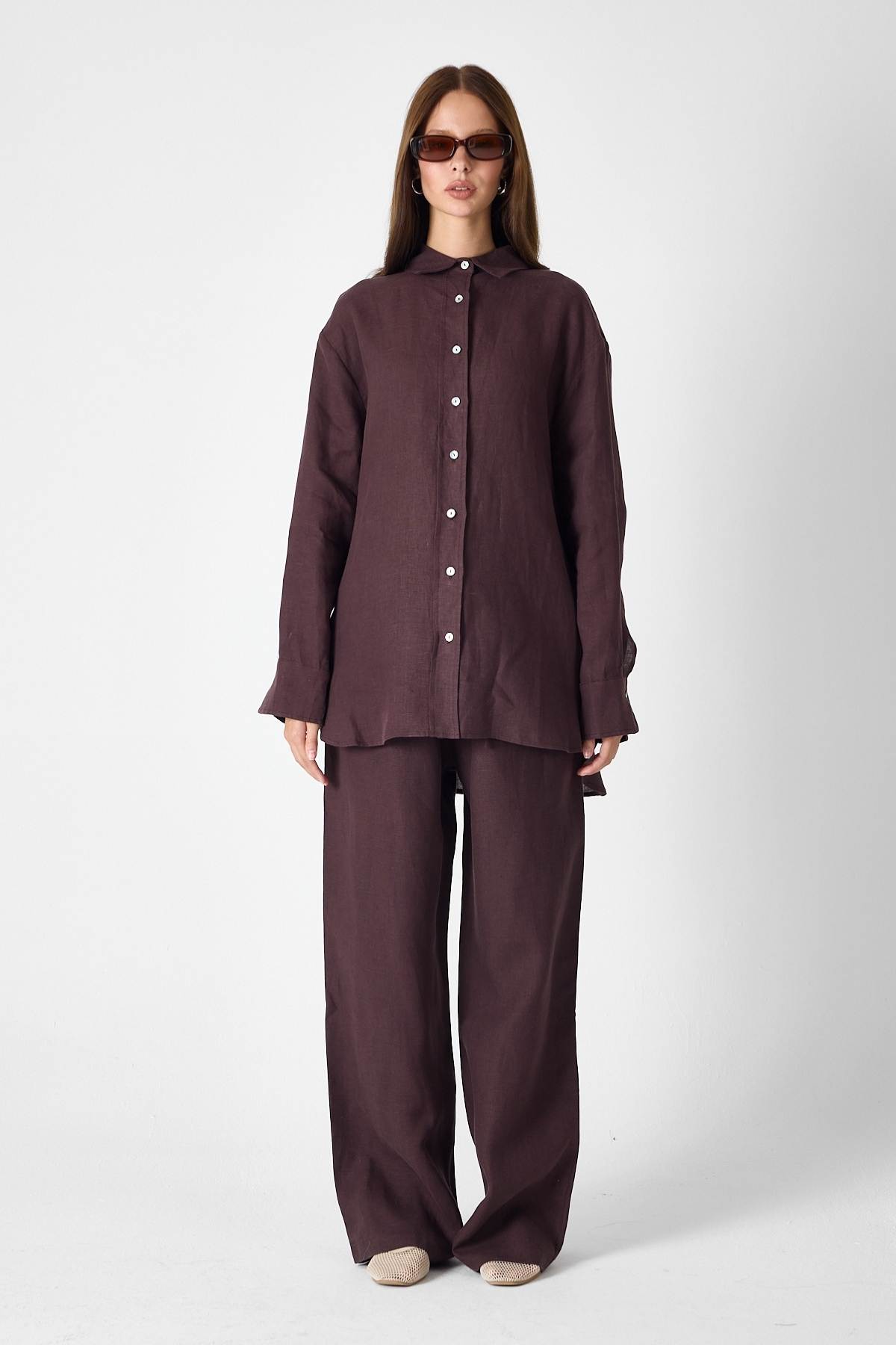 PURE LINEN 100% Linen Brown Shirt