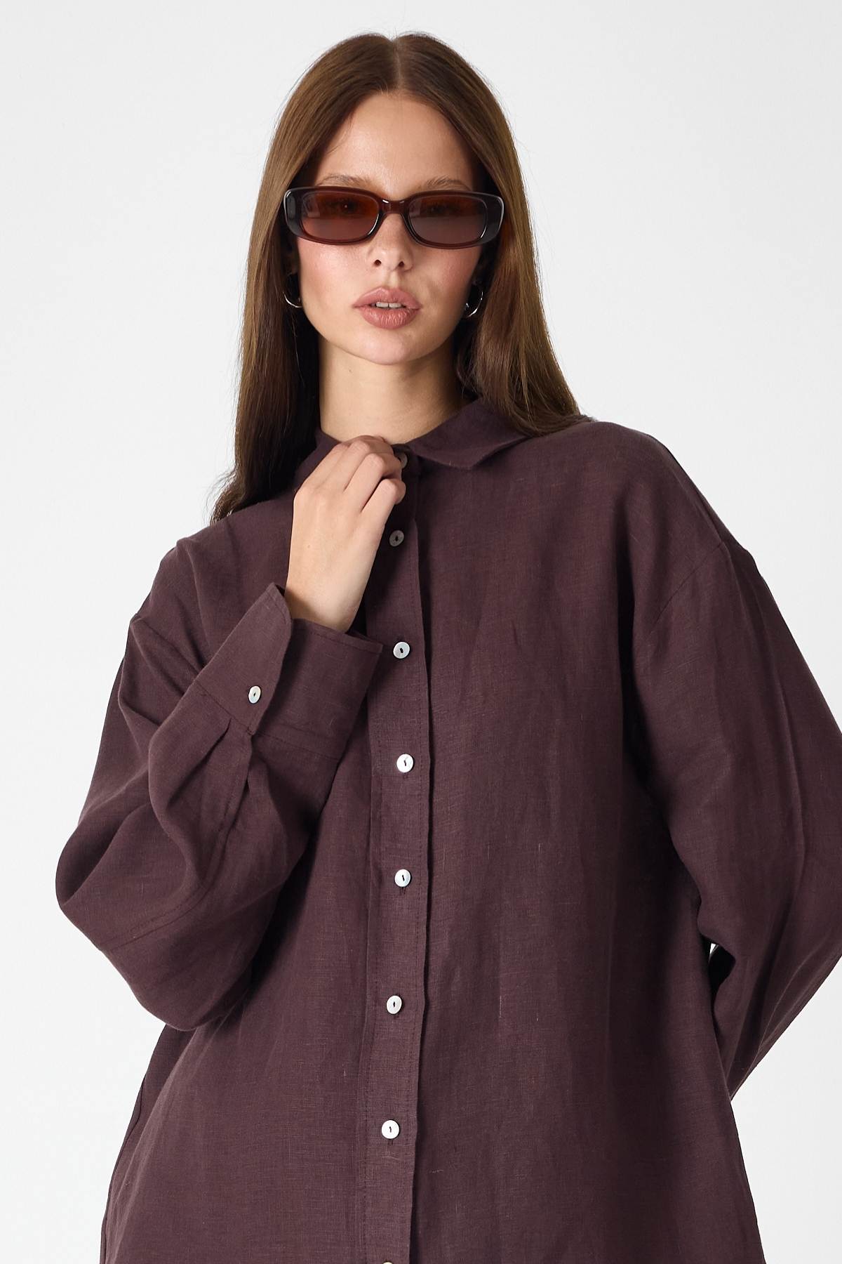 PURE LINEN 100% Linen Brown Shirt