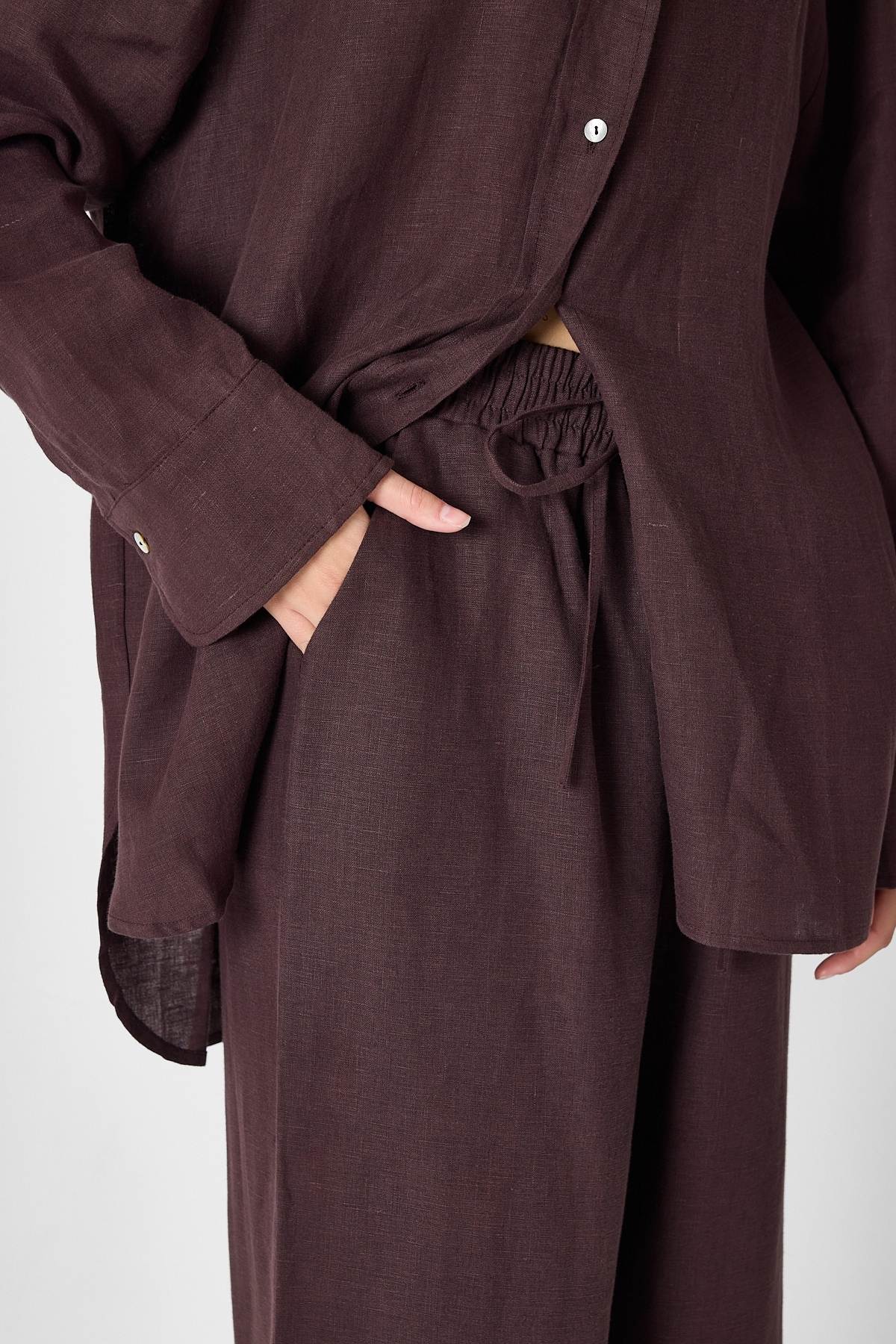 PURE LINEN 100% Linen Brown Shirt