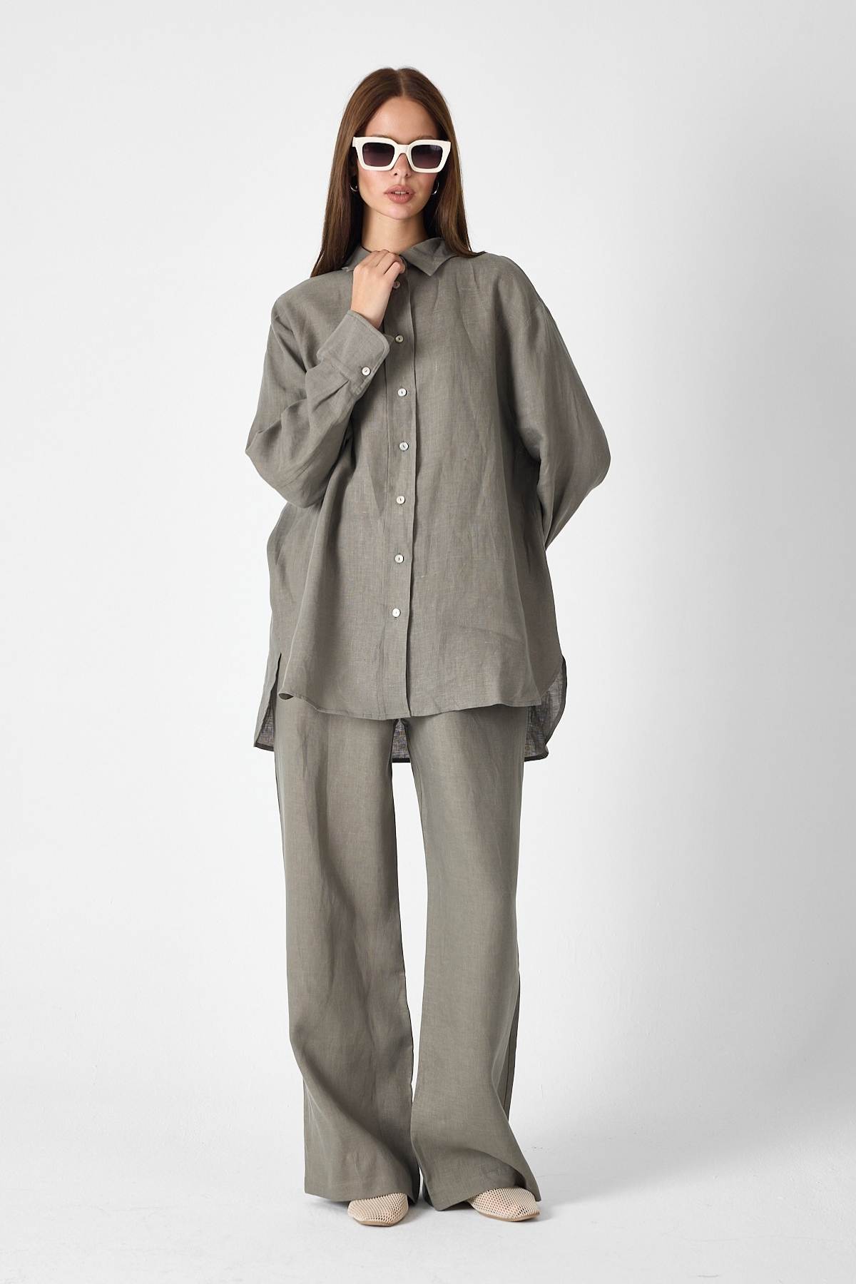 PURE LINEN 100% Linen Khaki Shirt