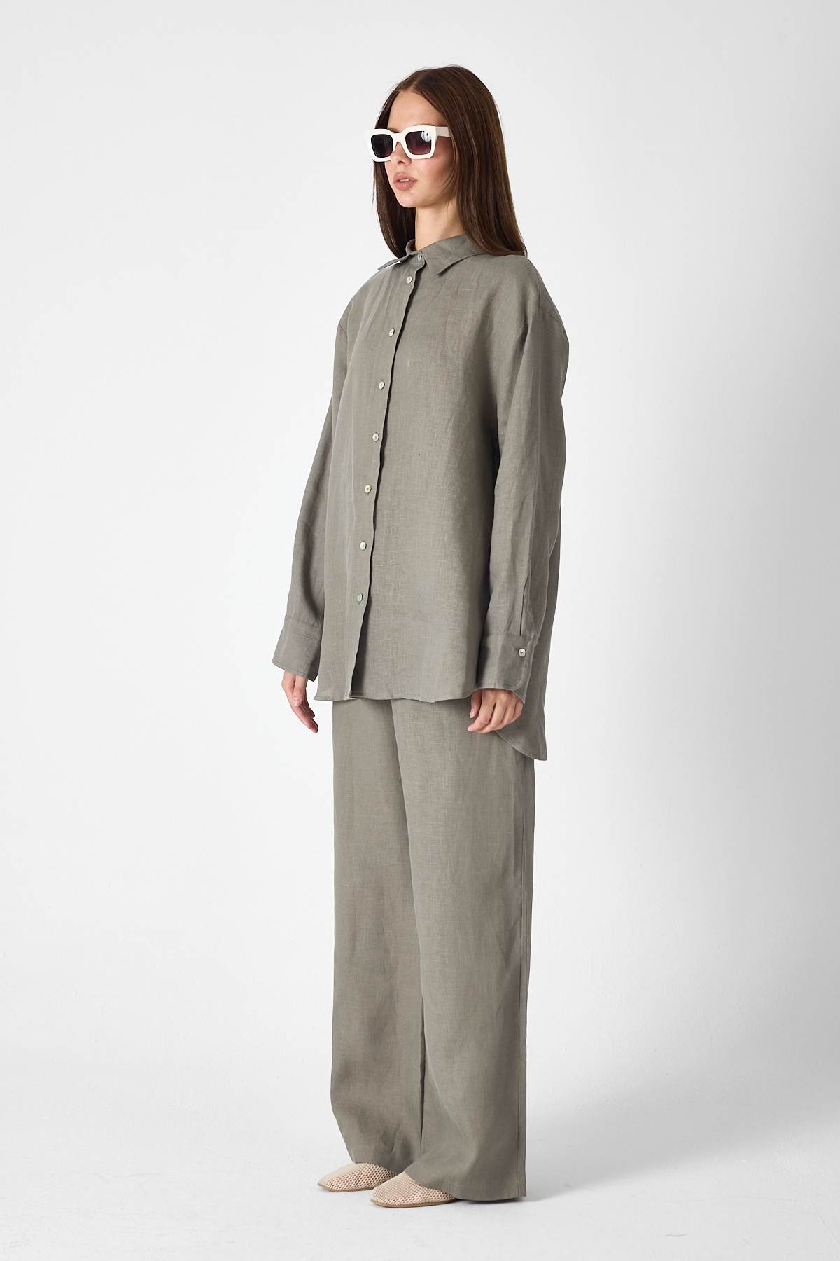 PURE LINEN 100% Linen Khaki Shirt