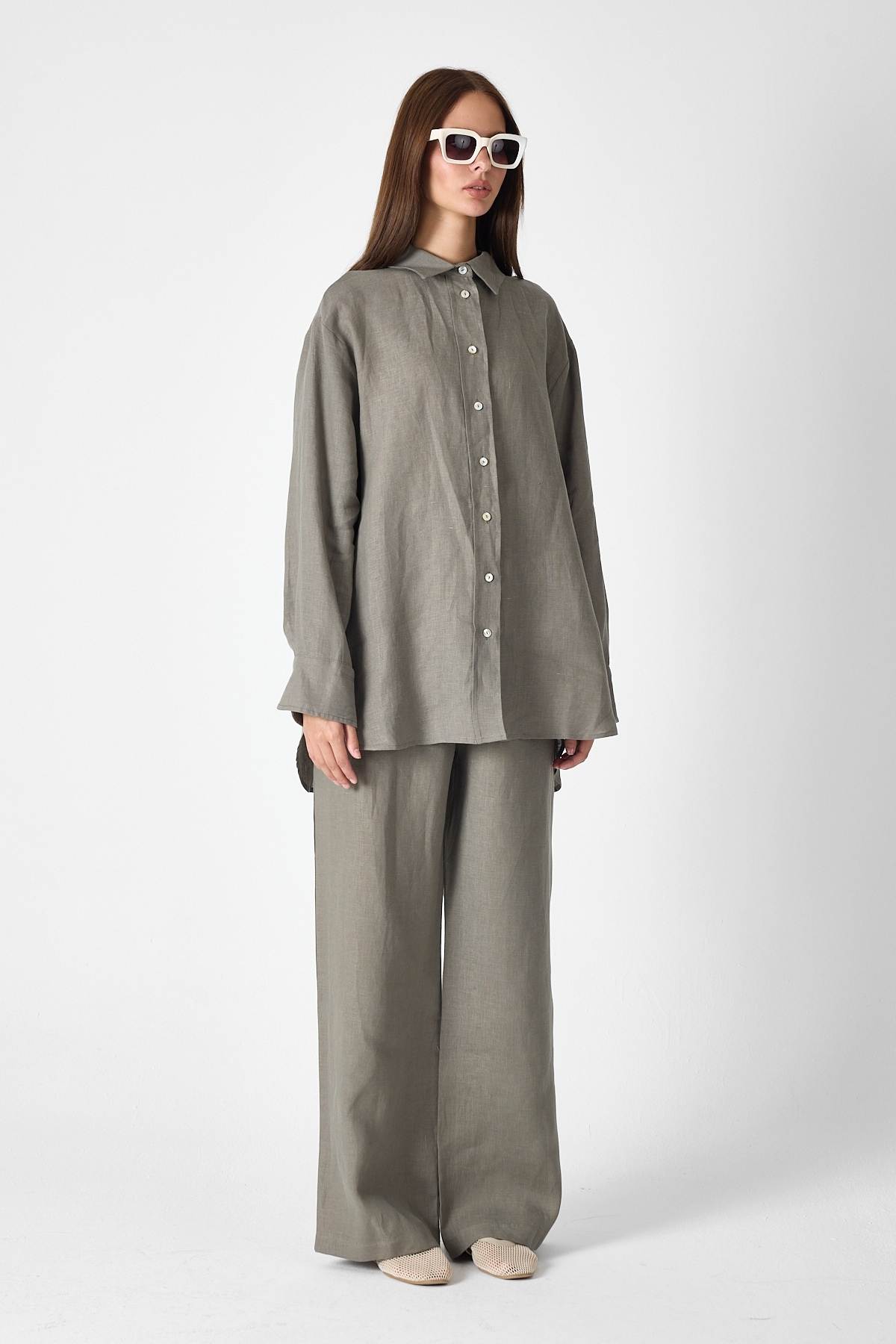 PURE LINEN 100% Linen Khaki Shirt