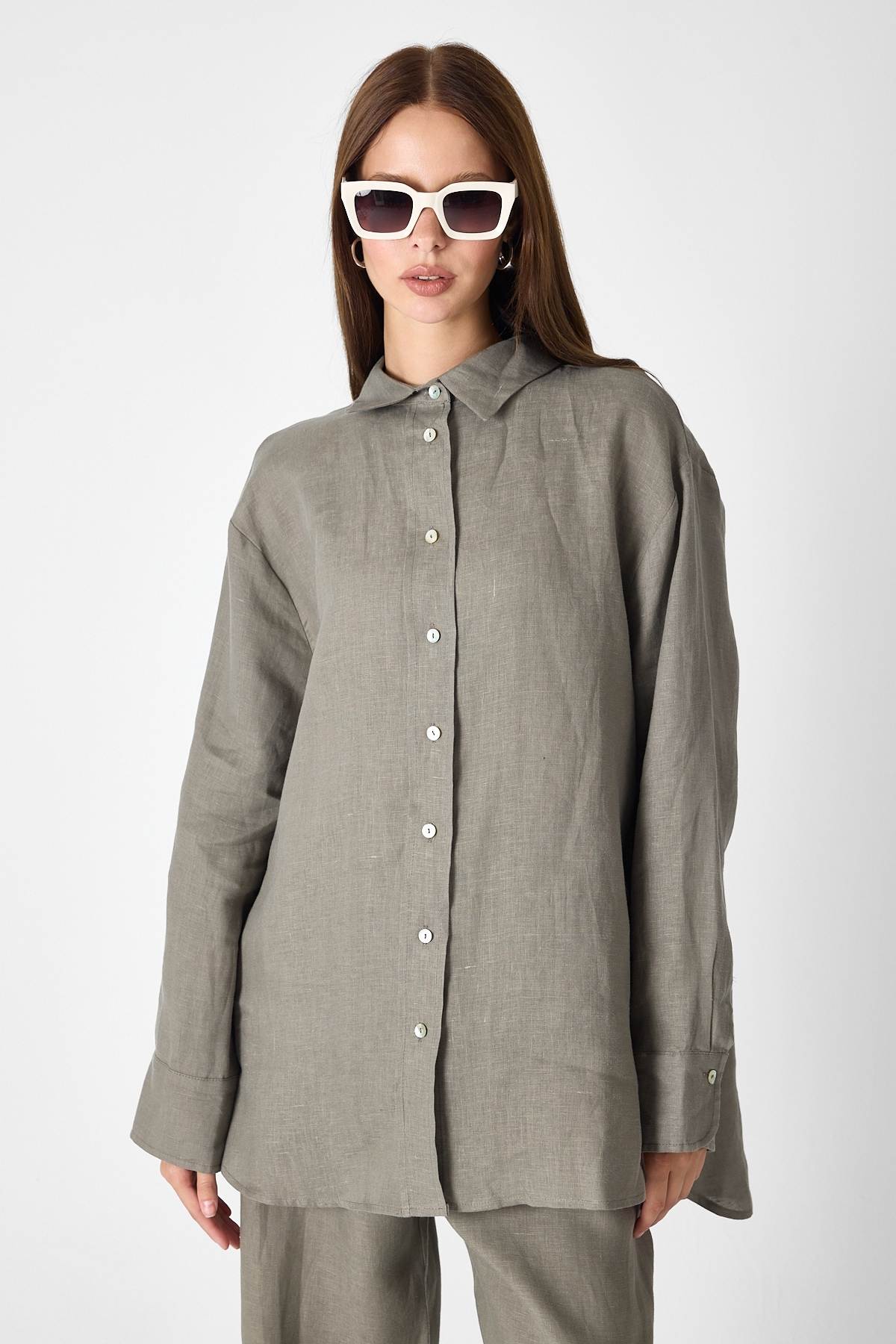 PURE LINEN 100% Linen Khaki Shirt