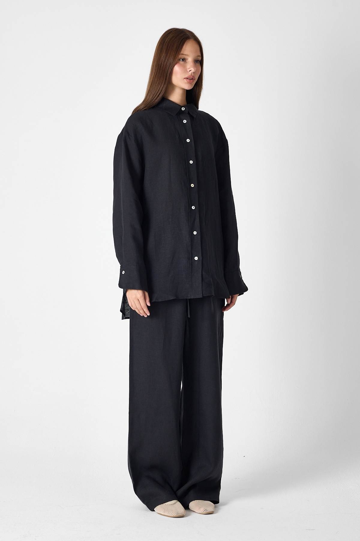 PURE LINEN 100% Linen Black Shirt