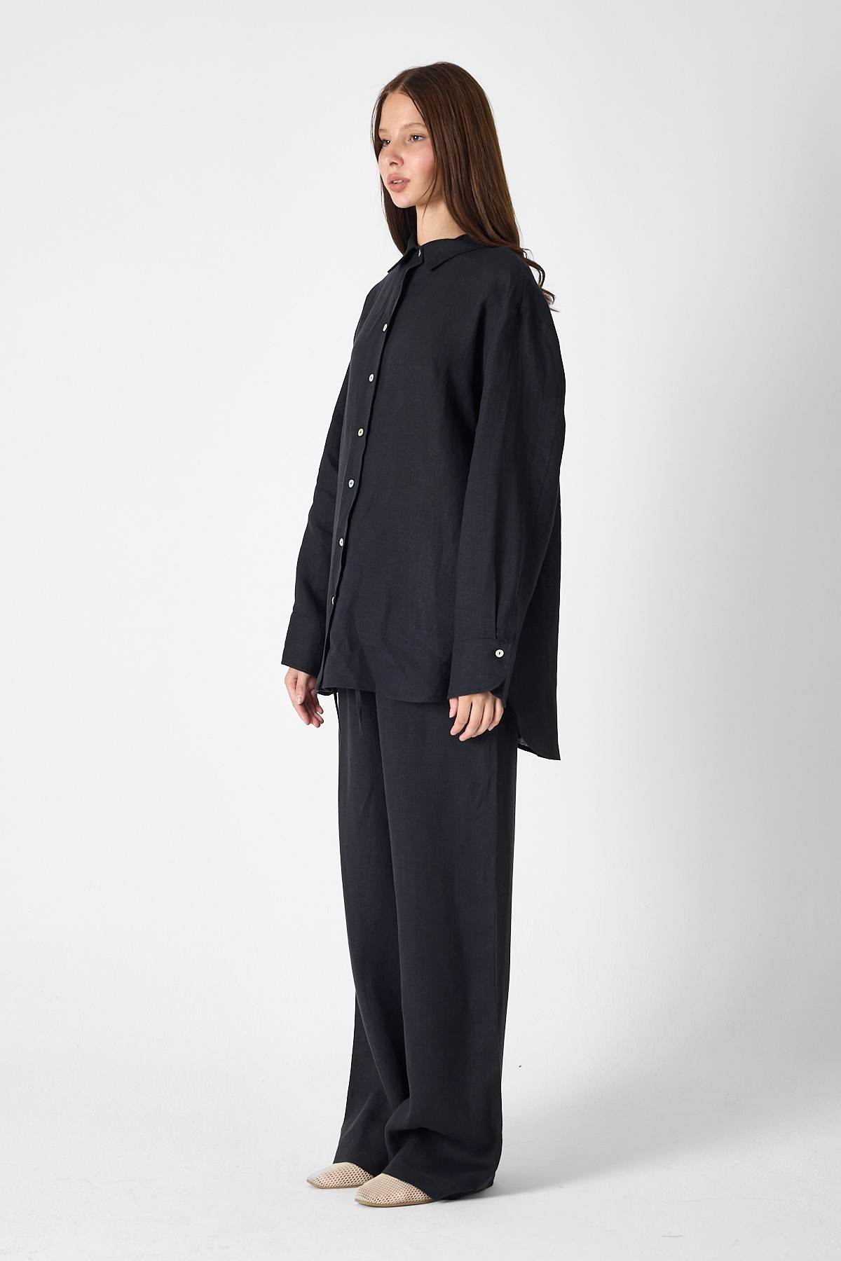 PURE LINEN 100% Linen Black Shirt