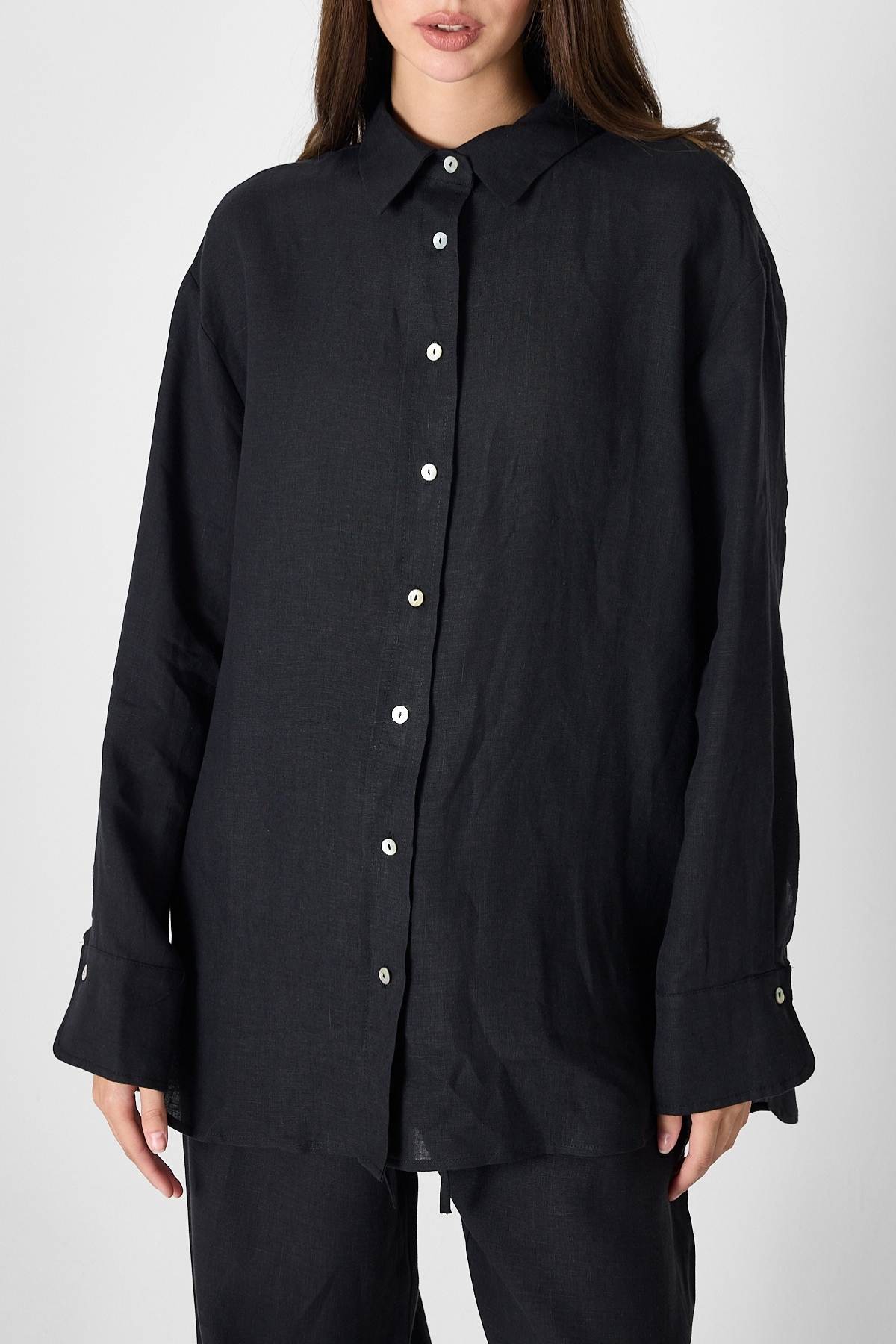 PURE LINEN 100% Linen Black Shirt