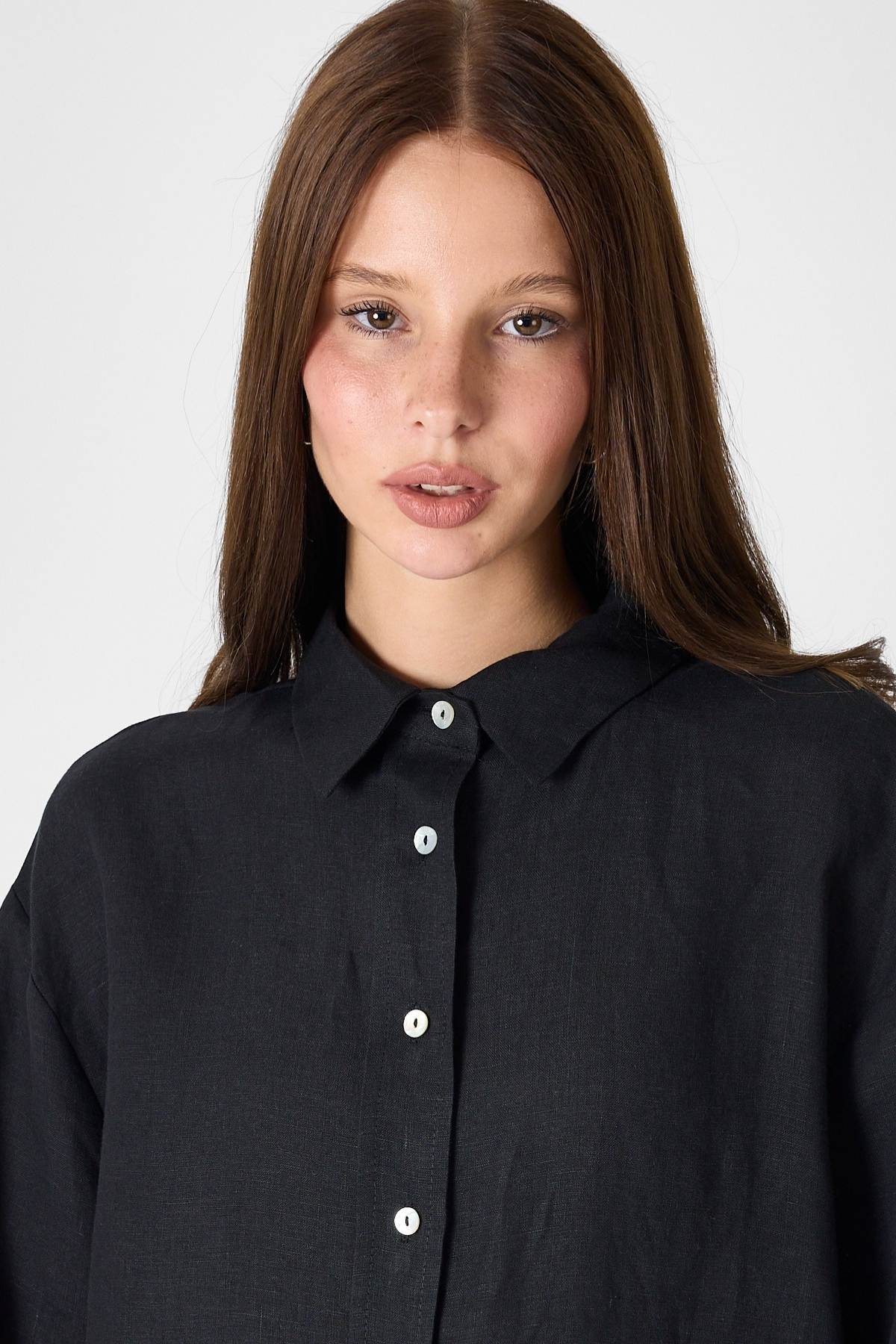 PURE LINEN 100% Linen Black Shirt