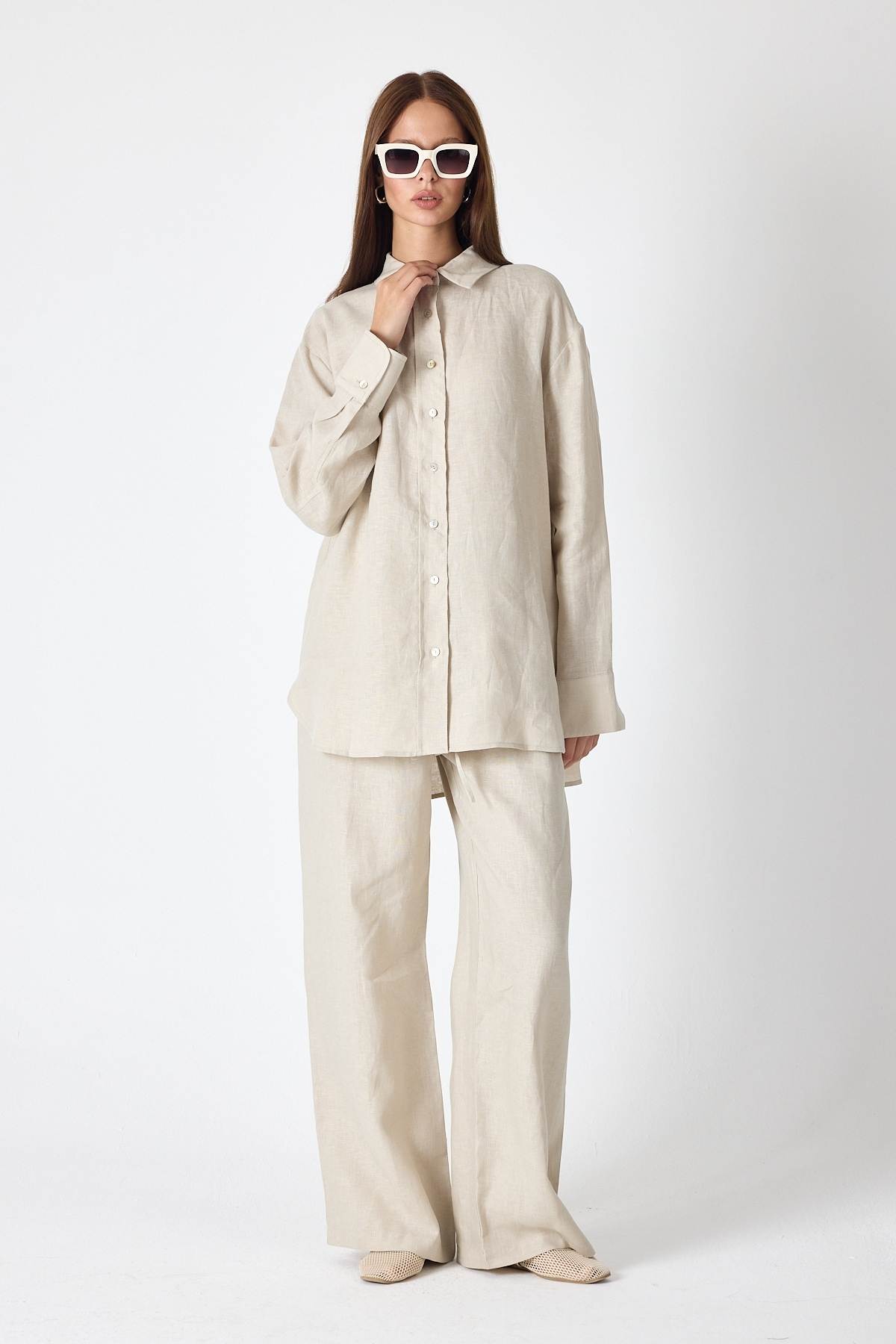 PURE LINEN 100% Linen Beige Shirt