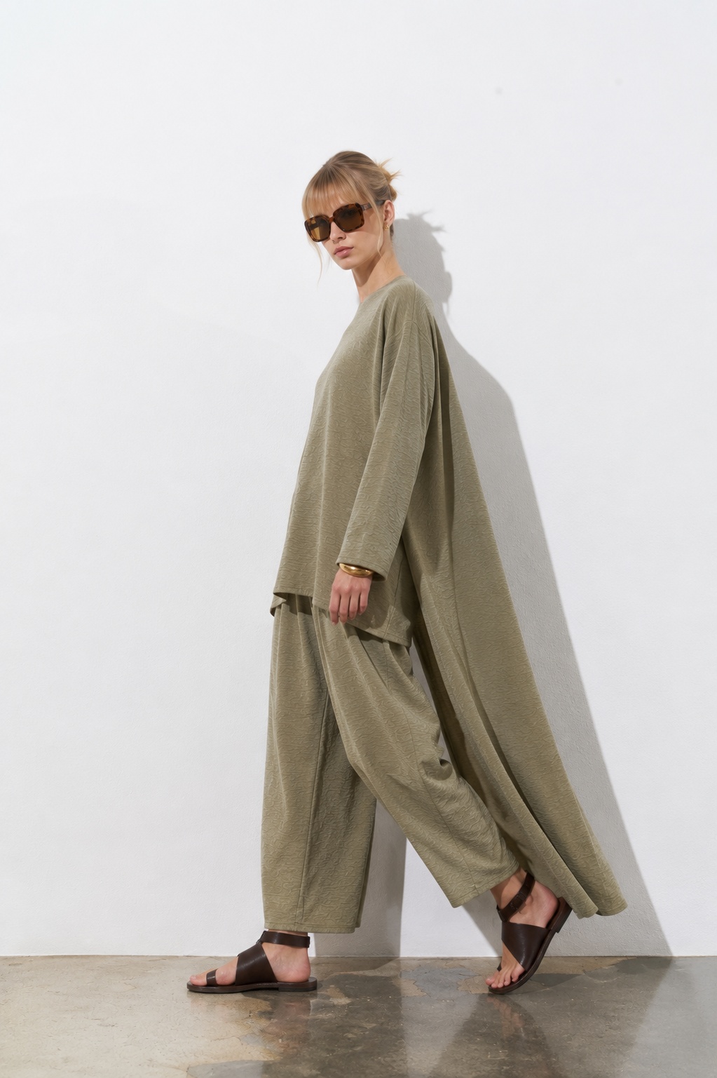 Aura Haki Oversize Tunik Pantolon İkili Takım