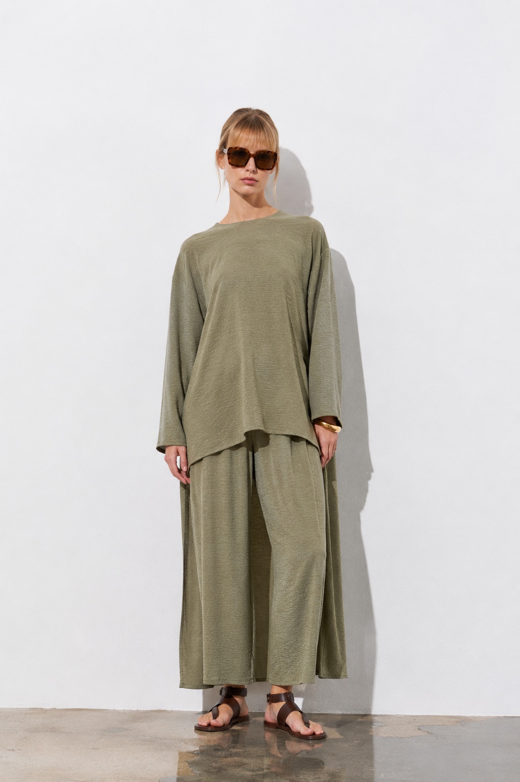 Aura Haki Oversize Tunik Pantolon İkili Takım